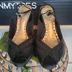 BCBGirls Black Snakeskin peep toe slingback platform heels